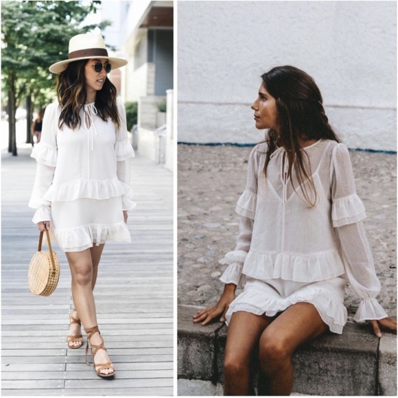 Tularosa Darla Ruffle Sheer Mini Dress Cloud Cream - Picture 7 of 9